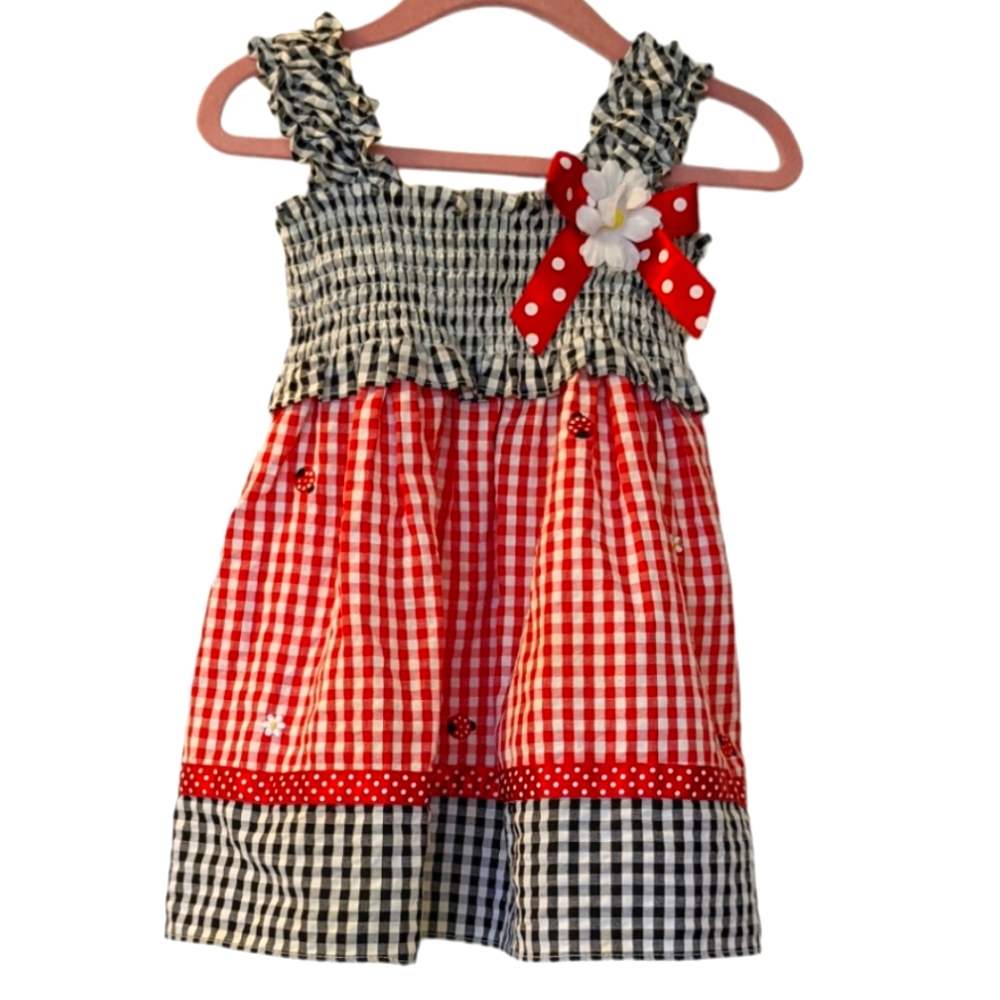 Girls gingham dress size 2t red, white and black